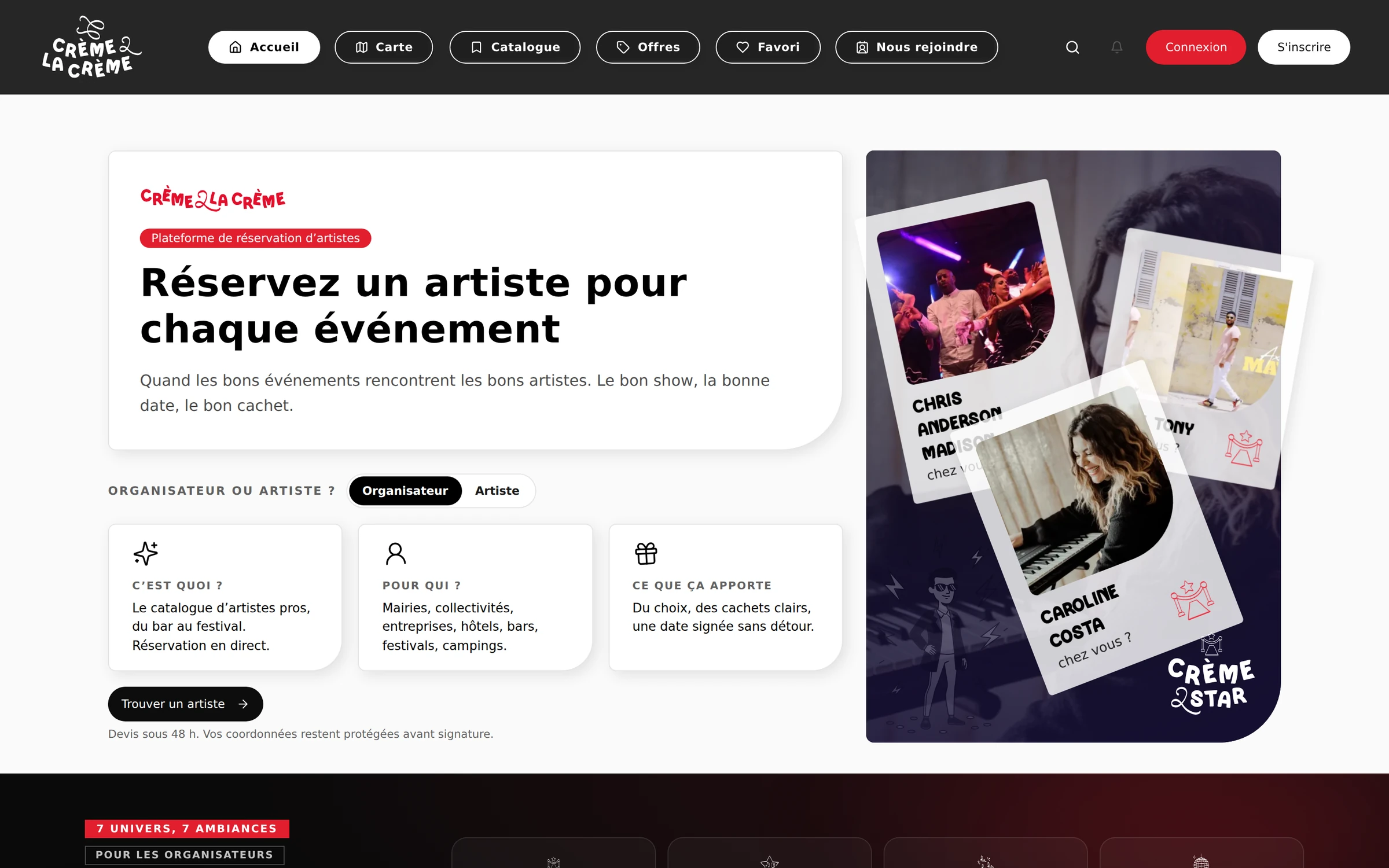 Accueil de Crème 2 la Crème : « Réservez un artiste pour chaque événement »